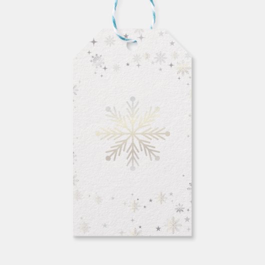 魔法のモダンユニコーン雪片名スクリプトクリスマス ギフトタグ (裏面)