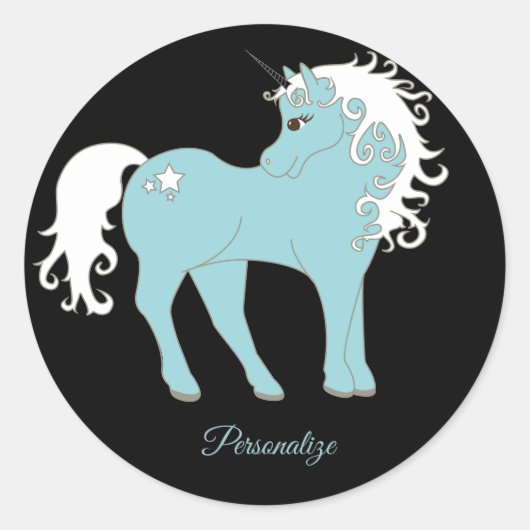 魔法のユニコーンかわいい&星で愛らしい ラウンドシール (正面)