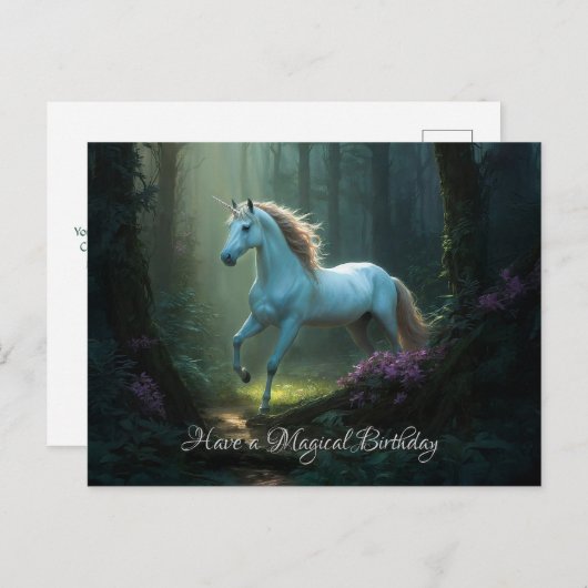 魔法のユニコーンがいる神秘的な森の誕生日 ポストカード (正面/裏面)