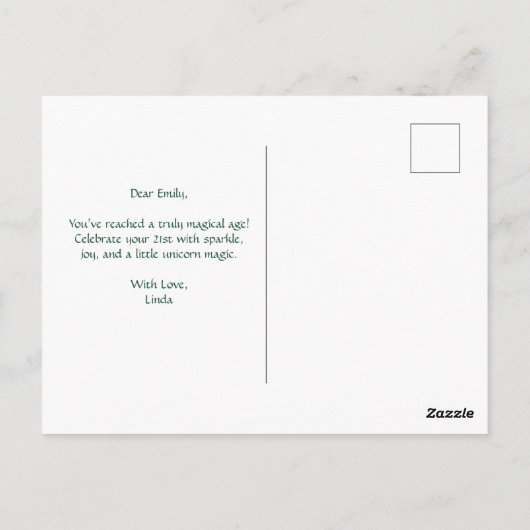 魔法のユニコーンがいる神秘的な森の誕生日 ポストカード (裏面)