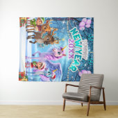 魔法のユニコーンとトナカイの子供たちのお正月背景 タペストリー (インサイチュ(横))