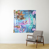 魔法のユニコーンとトナカイの子供たちのお正月背景 タペストリー (インサイチュ(横))