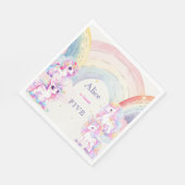 魔法のユニコーンとレインボウ水彩の誕生日 スタンダードランチョンナプキン (角)