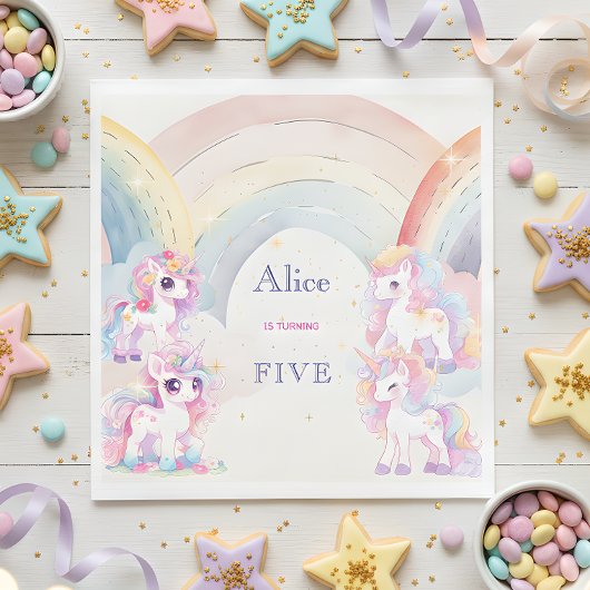 魔法のユニコーンとレインボウ水彩の誕生日 スタンダードランチョンナプキン