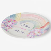 魔法のユニコーンとレインボウ水彩の誕生日 ペーパープレート (アングル)