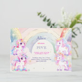 魔法のユニコーンとレインボウ水彩の誕生日 招待状 (スタンド正面)