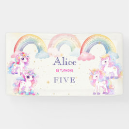 魔法のユニコーンとレインボウ水彩の誕生日 横断幕