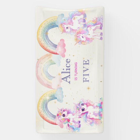 魔法のユニコーンとレインボウ水彩の誕生日 横断幕 (縦)