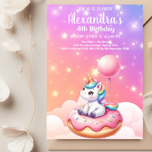 魔法のユニコーンとレインボーの誕生日パーティー 招待状