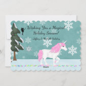 魔法のユニコーンと妖精の冬の森のクリスマス シーズンカード (裏面)