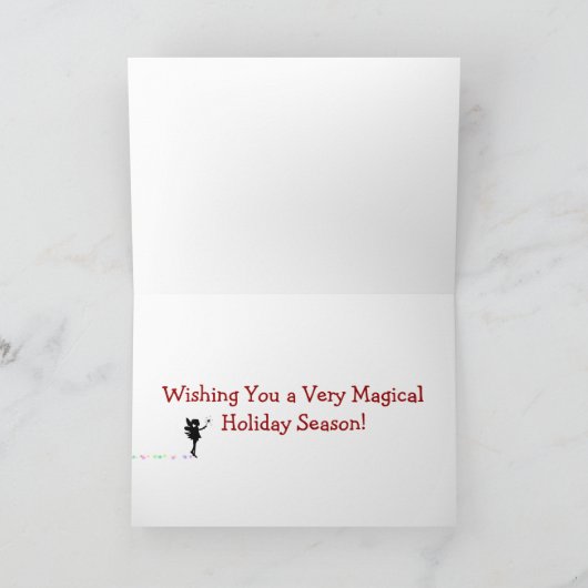 魔法のユニコーンと妖精の冬の森のクリスマス シーズンカード (内部)