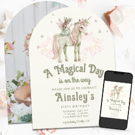 魔法のユニコーンと妖精の特別な誕生日 招待状