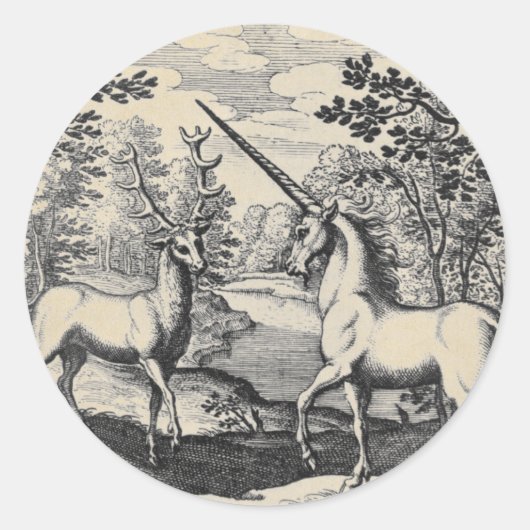 魔法のユニコーンと牡鹿 ラウンドシール (正面)