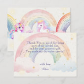 魔法のユニコーンと虹の水彩誕生日 サンキューカード (正面/裏面)