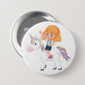 魔法のユニコーンにまたがる小さな女の子 缶バッジ (正面&裏面)