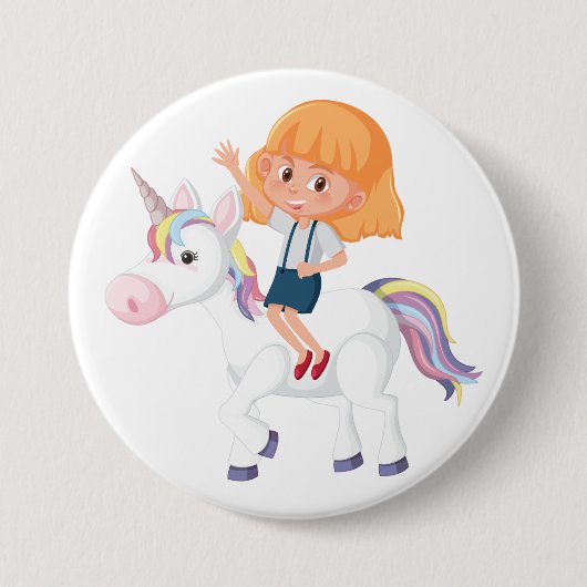 魔法のユニコーンにまたがる小さな女の子 缶バッジ (正面)