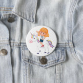 魔法のユニコーンにまたがる小さな女の子 缶バッジ (インサイチュ)
