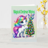 魔法のユニコーンのクリスマス願い カード (黄色い花)