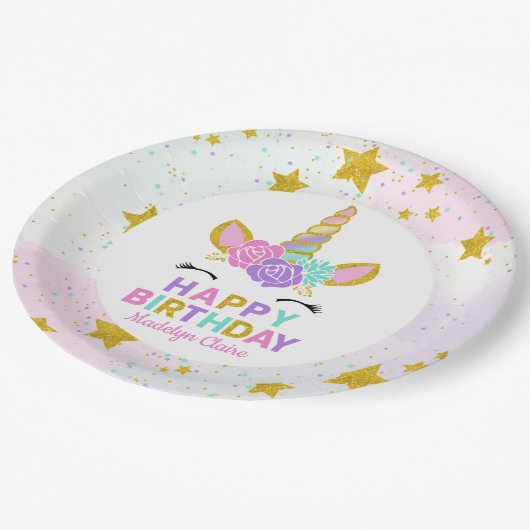 魔法のユニコーンのグリッターは誕生日を主演します ペーパープレート (アングル)