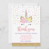 魔法のユニコーンのサンキューカードのピンクの金ゴールドのユニコーン サンキューカード (正面)