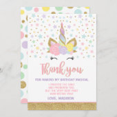 魔法のユニコーンのサンキューカードのピンクの金ゴールドのユニコーン サンキューカード (正面/裏面)