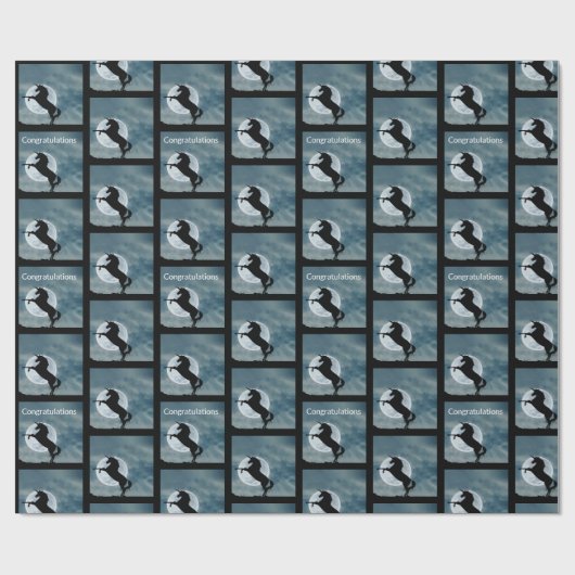 魔法のユニコーンのシルエット 満月 おめでとう 新しい仕事 ラッピングペーパー (フラット)