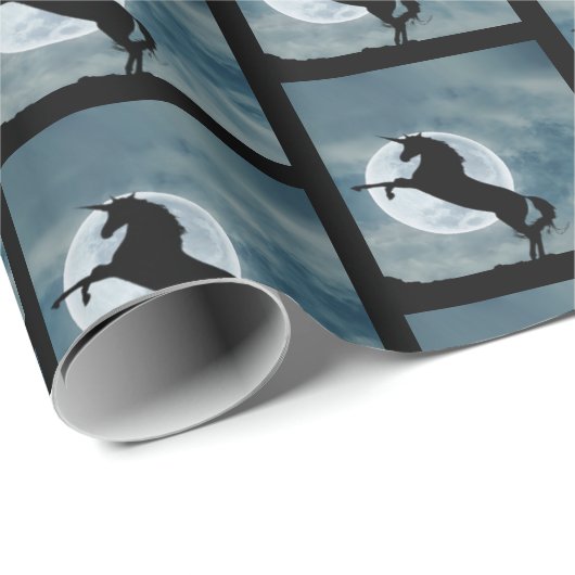 魔法のユニコーンのシルエット 満月 おめでとう 新しい仕事 ラッピングペーパー (ロールコーナー)