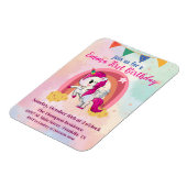 魔法のユニコーンのピンクの水の色の最初の誕生日 マグネット (左側)