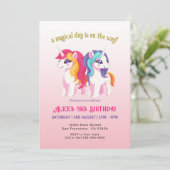 魔法のユニコーンのピンクの水の色の誕生日パーティー 招待状 (スタンド正面)