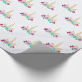 魔法のユニコーンの包装紙の花の金ゴールドの角 ラッピングペーパー (角)