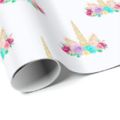 魔法のユニコーンの包装紙の花の金ゴールドの角 ラッピングペーパー (ロールコーナー)