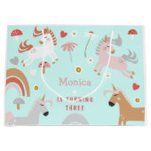 魔法のユニコーンの子供の誕生日を信じて ラージペーパーバッグ (正面)