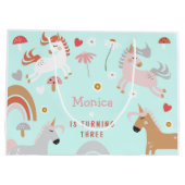 魔法のユニコーンの子供の誕生日を信じて ラージペーパーバッグ (裏面)