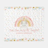 魔法のユニコーンの子供部屋の装飾の水彩画の虹 フリースブランケット (正面(横))