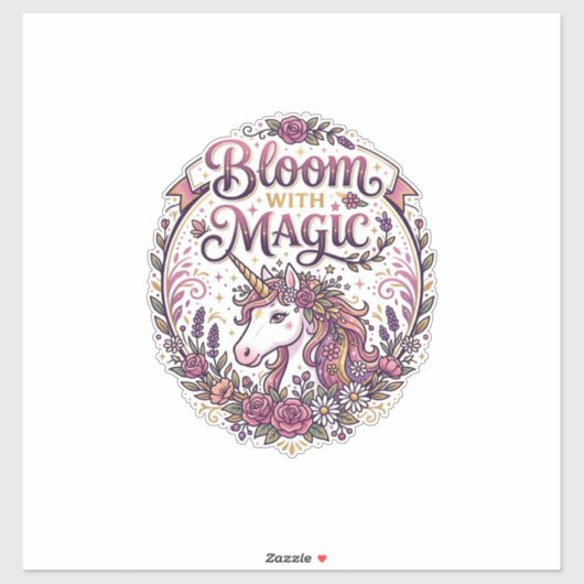魔法のユニコーンの花咲く姿 POD対応 白背景 シール (シート)