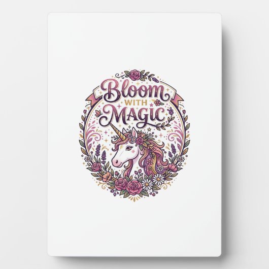 魔法のユニコーンの花 白背景 フォトプラーク (正面)