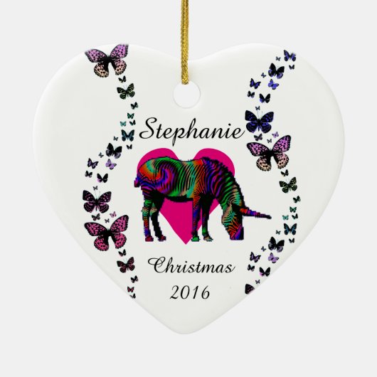 魔法のユニコーンの蝶愛カスタムなオーナメント セラミックオーナメント (裏面)