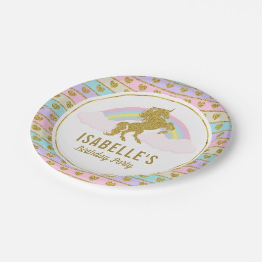 魔法のユニコーンの誕生会のプレート ペーパープレート (アングル)