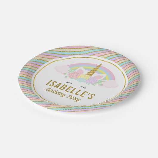 魔法のユニコーンの誕生会のプレート ペーパープレート (アングル)