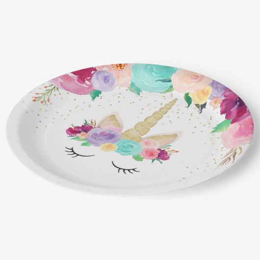 魔法のユニコーンの誕生会のベビーシャワーのプレート ペーパープレート (アングル)