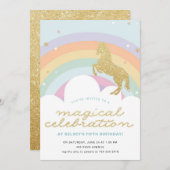 魔法のユニコーンの誕生日のパーティの招待状 招待状 (正面/裏面)