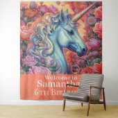 魔法のユニコーンの誕生日の背景 タペストリー (インサイチュ)