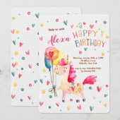 魔法のユニコーンの誕生日パーティーの招待状 招待状 (正面/裏面)