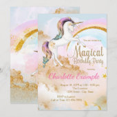 魔法のユニコーンの誕生日パーティー招待状 招待状 (正面/裏面)