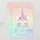 魔法のユニコーンの誕生日パーティー招待状 招待状 (正面/裏面)