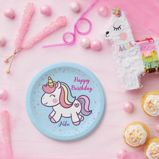魔法のユニコーンの誕生日プレート ペーパープレート (パーティー)