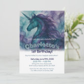 魔法のユニコーンの誕生日招待状 - アルコールインク 招待状 (スタンド正面)