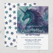 魔法のユニコーンの誕生日招待状 - アルコールインク 招待状 (正面/裏面)