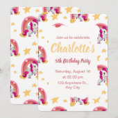 魔法のユニコーンの誕生日 招待状 (正面/裏面)