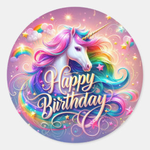 魔法のユニコーンの願い:きらめく誕生日シール ラウンドシール